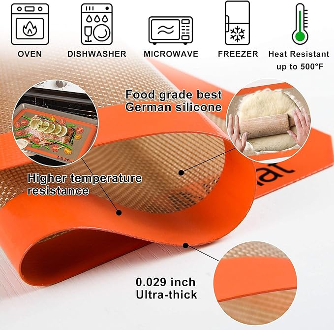 Silicone Baking Mat - Best German Silicone - Non Slip Silicone Baking Sheet, Non Stick Reusable Silicone Mats for Baking, Oven Liner, Counter Mat - 2 Quarter Sheets Baking Mat