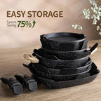 23pcs Ceramic Pots and Pans Set, Nonstick Detachable Handle Cookware, Induction Kitchen Cooking Set with Removable Handle,include Frying Pans & Saucepans Oven Safe (Black)