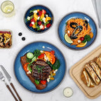 Plates and Bowls Sets for 4 - CJDC-QUELO 12-Piece Stoneware Dinnerware Sets, Ceramic Dishware Set for Kitchen Use and Formal Dining, Chip and Scratch Resistant Microwave Dishwasher Safe, Blue