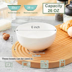 AntoKueh White Ceramic Bowls 6 in, 26Oz round Large Cereal Bowl set of 6, Deep Porcelain Bowls for Cereal, Salad, Noodles, Dishwasher/Microwave safe