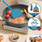 TeamFar Silicone Cooking Utensils Set, 5-Piece Heat Resistant Kitchen Utensils Set, Nonstick Slotted Solid Spoon Turner Pasta Server for Frying, Serving, Mixing, Non-Toxic & Dishwasher Safe, Dark Blue