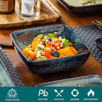 vancasso Stern Green Dinner Set- Square Reactive Glaze Dish Set- 16 Pieces Kitchen Dinnerware Stoneware Crockery with Dinner Plate, Dessert Plates, Bowl and Soup Plate Service for 4