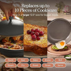 Our Place Large Always Pan | 12.5" Ceramic Pan with Modular Lid & Beechwood Spatula | Patented 10-in-1 Nonstick, Non-Toxic Cookware Made Without PFAS | Induction & Oven-Safe up to 450°F | Char