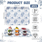 Vesici 3 Pcs Blue Floral Serving Trays 13 x 10 Inch Blue Chinoiserie Flower Melamine Platters Reusable Rectangular Serving Dishes for Wedding Bridal Tea Party Sharing Snacks Fruit Dessert Candy