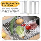 Roll Up Dish Drying Rack, 21.3" x 15.8" Over The Sink Dish Drying Rack, Kitchen Dish Rack Foldable Dish Drainer, Stainless Steel Dish Drying Rack for Kitchen Sink Counter Storage (Grey)