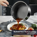 Hybrid Non Stick Pot Set 6 Pcs with 2 Silicone Trivets, 1.5, 2.5 QT Saucepan & 5.2 QT Stock Pot with Glass Lids, Stay-Cool Handles, Dishwasher Safe, Induction Ready, Compatible All Cooktops