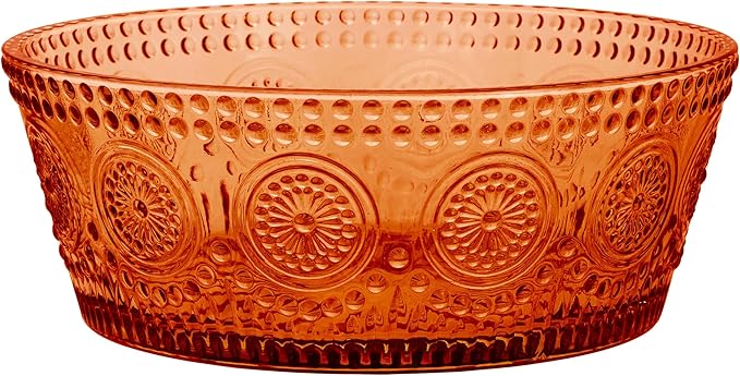 Boston International Vintage-Inspired Glass Serving Bowl with Embossed Floral Pattern for Salad Snacks Dinner, Large 7" x 2.75", Umber Codi