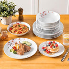 VEWEET 18 Pieces Dinnerware Sets for 6, Porcelain Plates and Bowls Set with Pink Floral, Classic Dishes Set Dining Ware for Dinner, Microwave and Dishwasher Safe, Series ANNIE