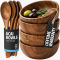 Zulay Kitchen Teak Wood Dipping Bowls with Spoons Set – 8 Piece Wooden Serving Set with 4 Mini Bowls and 4 Small Spoons, Handcrafted Natural Teak Wood, Durable & Smooth Finish