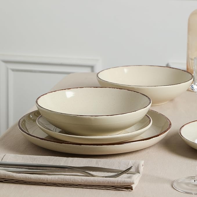 Earth and Clay Heath 24-Piece Dinnerware Set Stoneware, Plates and Bowls Set, Dishwasher and Microwave Safe, Dish Set for 8, Coffee