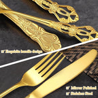 20 Pieces Gold Gorgeous Retro Silverware Set For 4, Flatware Set 18/0 Stainless Steel,Service for 4,Anti-rust Dark Utensils Fork Spoon Knife,Antique Baroque Style Cutlery Set,Dishwasher Safe