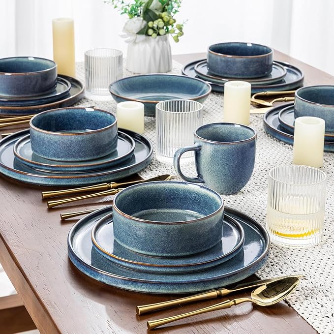 AmorArc Ceramic Dinnerware Sets, Handmade Reactive Glaze Stoneware Plates and Bowls Sets,Highly Chip and Crack Resistant | Dishwasher & Microwave Safe Dishes Set, Service for 8 (24pc)
