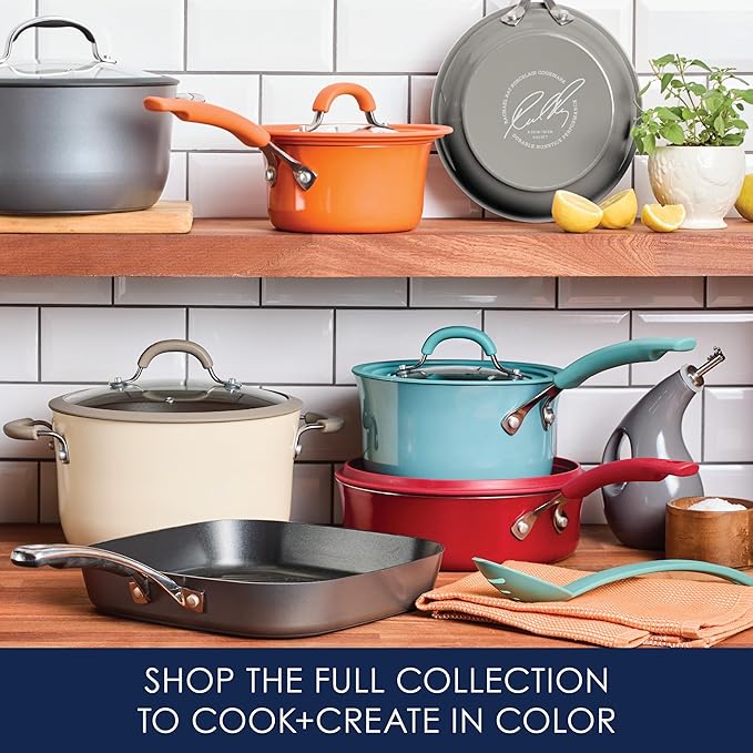 Rachael Ray Cook + Create Nonstick Frying Pan/Skillet with Helper Handle, 14 Inch - Almond