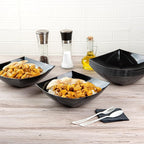Restaurantware Moderna 64 Ounce Fancy Plastic Bowls 10 Square Disposable Salad Bowls - Durable Heavy-duty Black Plastic Bowls For Warm And Cold Foods