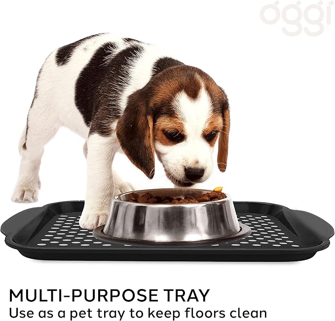 Oggi OGGI Anti Slip Serving Tray with Handles- Black Rectangle Tray - Ideal for Eating, Breakfast, Food, Appetizer Tray, Serving, 17.5 x 11.5 (5504.3)