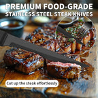 60-Piece Black Silverware Set with Steak Knives Black Stainless Steel Flatware Set for 10 Food Grade Tableware Cutlery Set Rust-proof, Mirror Polished, Dishwasher Safe