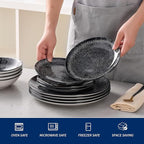 Bestone 12-Piece Round Porcelain Dinnerware Set, Service for 4, Chip Resistant Plates and Bowls,Black, Dishwasher & Microwave Safe for Home Daily Use