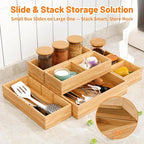 SpaceWhisper Bamboo Drawer Organizer, 5-Piece Drawer Divider with Removable Dividers for Organization and Storage, Multi-Use Stackable Storage Box & Utensil Holder for Kitchen, Office, Makeup & More
