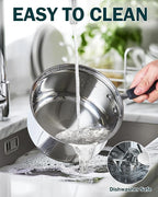 Cook N Home 2 Quart Stainless Steel Saucepan Set with Lid, Induction Compatible Milk Pots, Stay-Cool Silicone Handle, Mirror Polished 18/10 Cookware, Dishwasher & Oven Safe, Silver