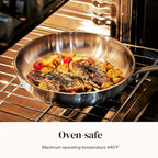 Redchef Stainless Steel Skillet, Stainless Steel Frying Pan, Professional Uncoated Frying Pan, Healthy Induction Cookware for Searing & Sautéing, Warp-Resistant Bonded Bottom, Oven Safe Pan, 9.5 Inch