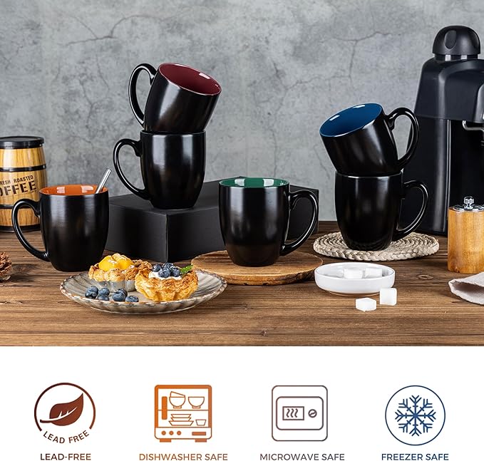 GBhome 16oz Coffee Mugs Set of 6,Ceramic Coffee Mugs for Man, Woman,Restaurant Modern Coffee Mugs Set with handle for Tea/Latte/Cappuccino/Milk/Cocoa. Dishwasher&Microwave Safe,Multi-Color,6 Pack
