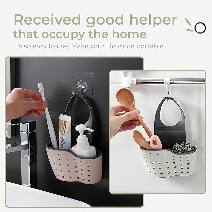 Sponge Holder for Kitchen Sink to Hang from the Faucet. Modern Adjustable Kitchen Sink Sponge Holder with Drain Holes For Drying.
