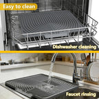 Silicone Drying Mat for Kitchen Counter , Dish Drying Rack Matt with Built in Drain, Small Dry Mats for Dishes Drying Pad for Kitchen Counter (20×15.7inch Extra Large, gray)