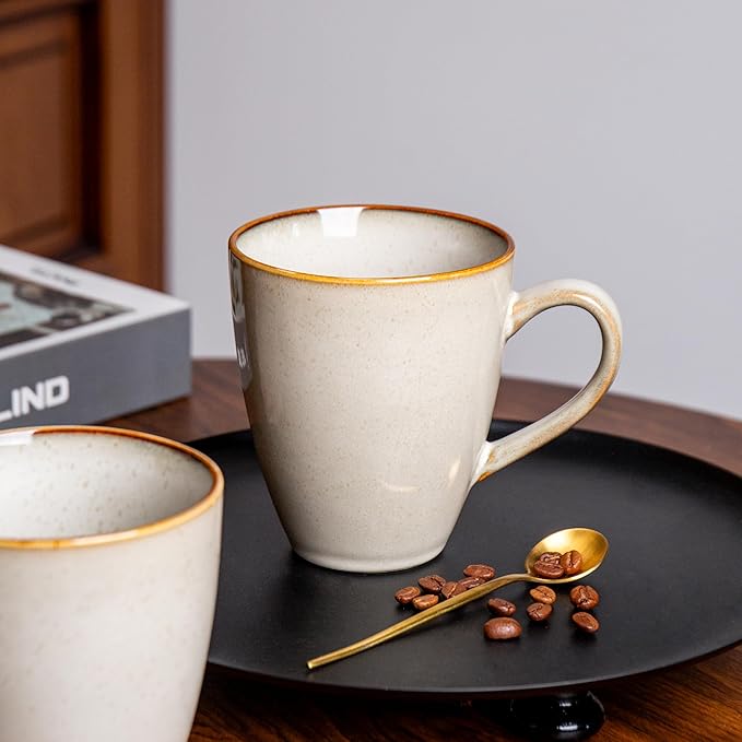 MONITO 17 OZ Coffee Mugs Set of 6, Large Ceramic Blue Coffee Mugs Set with handle for Tea/Latte/Milk/Cocoa, Funny Tea Cups for Office and Home, Engagement Gifts. (Gray-yellow)