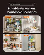 Sevenblue 3 Pack Under Sink Organizer, Multi-Purpose 2 Tier Pull-Out Metal Under Kitchen Sink Organizer, Height Adjustable Storage Shelves for Kitchen Bathroom Cabinet (White)