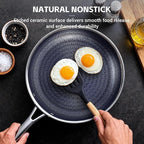Ammeloo Hybrid Tri-Ply Stainless Steel Frying Pan Set, 8"/9.5"/11" Cooking Pans, Non Stick Frying Pans and Skillets, Chef Pan, Non Toxic, Dishwasher Safe, Induction Compatible, Blue Interior