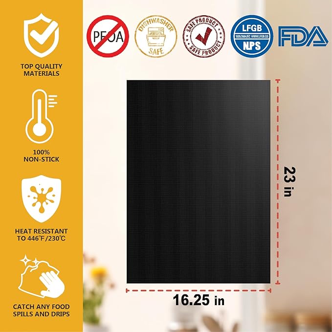Oven Liners for Bottom, Large Thick Heavy Duty 100% Non-stick Reusable Teflon Mat, Baking Mat for Electric, Gas, Toaster Ovens, Grills, Kitchen Friendly Cooking Accessory (17 * 25 inch)