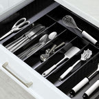 Simple Houseware Expandable Kitchen Drawer Flatware Organizer, Black – Adjustable Cutlery Tray with 9 Compartments for Utensils and Silverware