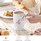 VEWEET Large Coffee Mugs Set of 6, 16 OZ Coffee Cups Set with Handle, Floral Mug Sets Ceramic Cup Set for Kitchen, Microwave& Dishwasher Safe, Series ANNIE