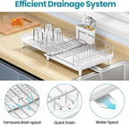 TOOLF Expandable Dish Rack, Dish Drying Rack for Kitchen Counter, Foldable Dish Dryer Rack, Stainless Steel Dish Drainer Racks with Cutlery Holder, Collapsible Dish Drying Racks Large Size, White