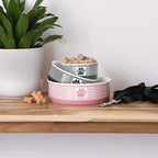 Bone Dry Ceramic Stripe Paw Pet Bowls Collection, Dishwasher Safe, Medium, 6x2, Black 2 Count