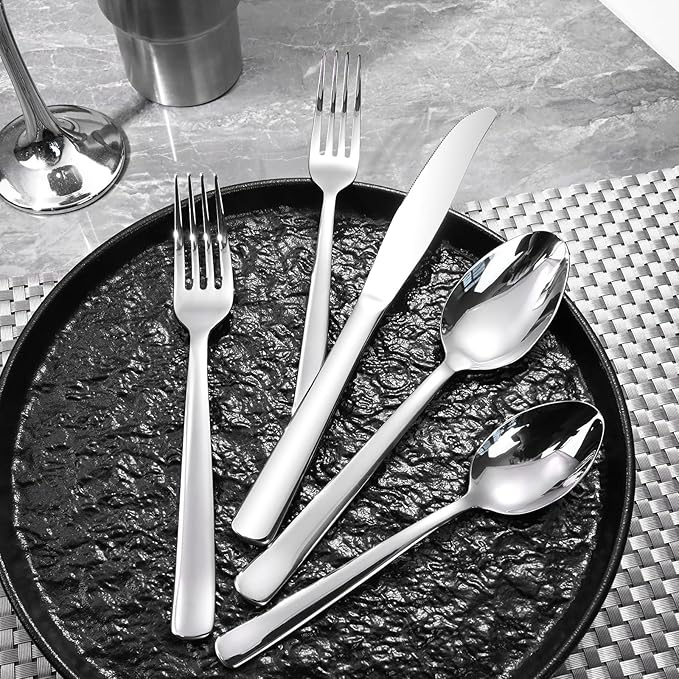 Silverware Set for 8, Prendcyx 40-Piece Heavy Duty Flatware Cutlery Set, 18/0 Food-Grade Stainless Steel Tableware Set, Dishwasher Safe for Home, Restaurant, Wedding, Party, Mirror Polished