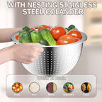 Stainles Steel Mixing Bowls with Lids Set, Stackable Metal Mixing & Serving Bowl with Strainer, 5-Piece - Beige