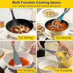 Beijiyi 3 Pack Silicone Cooking Spoons, 12.6 In Multifunction Spatula Spoon for Nonstick Cookware, BPA-Free Kitchen Utensils, Great for Cooking, Serving, Mixing, Multicolor (Black/Blue/Grey)