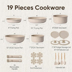 CAROTE 19pcs Pots and Pans Set Non Stick, Nonstick Cookware Set Detachable Handle, Induction Kitchen Cooking Sets with Removable Handle, RV Kitchen, Oven Safe, Taupe