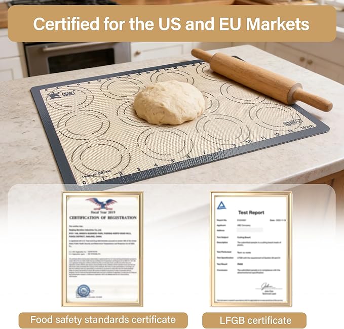 Silicone Baking Mat Set, GUANCI Grade Food Baking mats Non-Stick Reusable Pizza Bakeware Mat for Making Macaroon, Pizza, Cookie, Pastry, Bread, Brown (2PCS-GR)