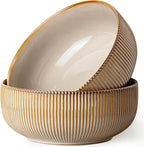 getstar Large Serving Bowls (8 inch & 60 fl oz), Ceramic Salad Bowl Set of 2, Microwave and Dishwasher Safe, Farmhouse Kitchen Decorative Bowls Set (Embossed Stripes, Vintage Yellow)