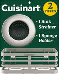Cuisinart 2 Piece Sink Set – Sink Drain Strainer with Stainless Steel Rim & Silicone Mesh Base & Sponge Holder for Kitchen Sink, Metal Caddy with Triple Suction Cups, Daily Kitchen Essentials