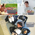 Freshmage Salad Lunch Container To Go, 68-oz Grey-XL, Leak-proof Lid, 4 Compartments, Sauce Container, Safe Material, Easy Carry