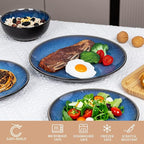 Plates and Bowls Sets for 4 - CJDC-QUELO 12-Piece Stoneware Dinnerware Sets, Ceramic Dishware Set for Kitchen Use and Formal Dining, Chip and Scratch Resistant Microwave Dishwasher Safe, Blue