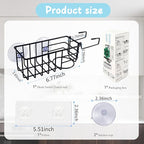 Sponge Holder with Dish Cloth Hanger for Kitchen Sink, In-sink Caddy Organizer with Suction Cups & Adhesive Strips, Rustproof Sponge Rack for Soap, Brush, Scrubber - Black