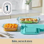 Pyrex Colors Tinted (8"x8") Tinted Glass Baking Dish with BPA-Free Lid, Oblong Bakeware Glass Pan For Casserole & Lasagna, Dishwasher, Freezer, Microwave and Pre-Heated Oven Safe, Aqua