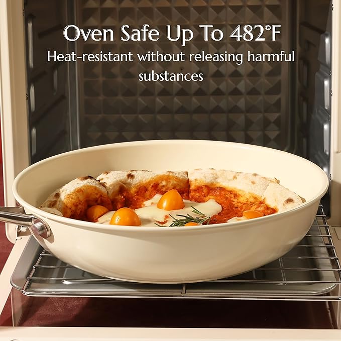 UUKRAVE Nonstick Ceramic Frying Pan Set, Ceramic Pan Skillet for Cooking, Healthy & Non-Toxic, PFAS/PTFE/PFOA-Free, Induction Compatible, Dishwasher & Oven Safe, 8"/9.5"/11", Cream