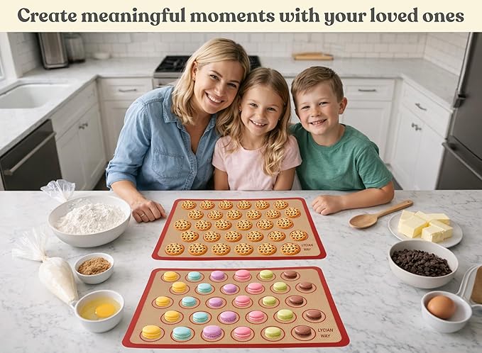 Macaron Silicone Baking Mats Set of 2, Half Sheet Nonstick Reusable Baking Sheet Liners for Macarons, Cookies and Pastry, Red