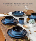 LERATIO Ceramic Dinnerware Sets for 4,16-Piece Reactive Glaze Plates and Bowls Set with Mugs,Highly Chip and Crack Resistant | Dishwasher,Microwave & Oven Safe Dishes set-Blue
