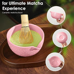 Matcha Whisk Set Matcha Kit - 7 Pcs Japanese Tea Set Includes Matcha Bowl with Spout,Bamboo Whisk with Ceramic Holder,Bamboo Scoop and Rest,Sifter,Tea Towel, for Ceremony Matcha Lovers Gift,Pink